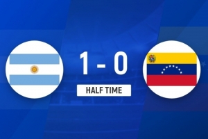 半场-阿根廷1-0委内瑞拉 小蜘蛛助攻梅西巧射吃饼阿根廷近8成控球