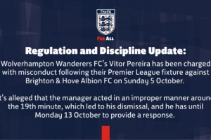 官方：狼队主帅佩雷拉被指控行为不当，需在10月13日前作出回应