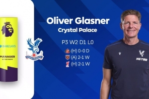 九月不败！水晶宫主帅格拉斯纳当选英超月最佳主帅，生涯首次获奖